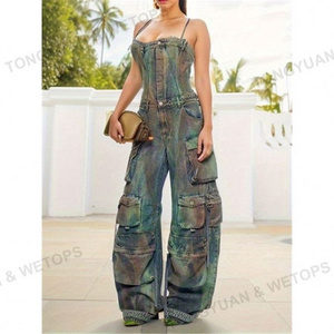 Custom Clothing Manufacturers Summer New Loose Fashion Spray Color One-Piece Camouflage Overalls Sexy Woman Jumpsuit