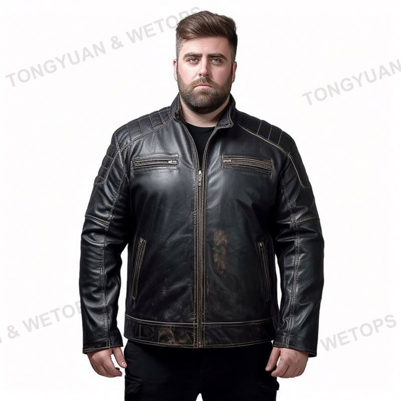 Plus Size Jacket Men's Leather Jacket For Biker Distressed Genuine Lambskin Top Quality Material Parka Jacket Men