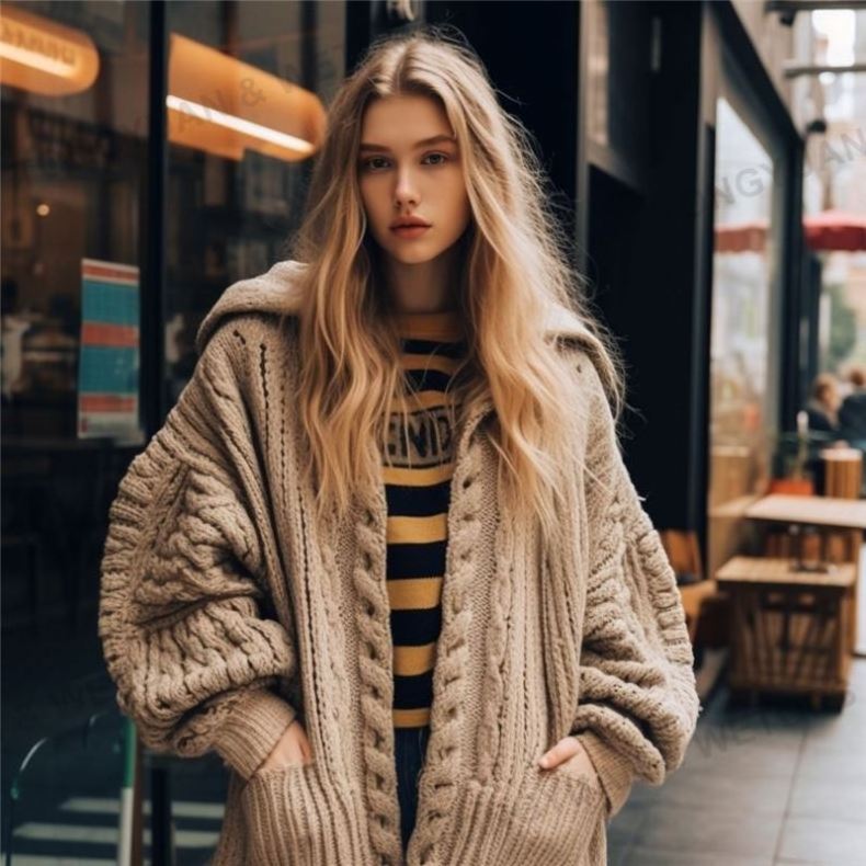 Sweater Manufacturers Striped Hoodie Wool Knitted Poncho Women's Chunky Cable Knit Oversized Cashmere Women Long Cardigan