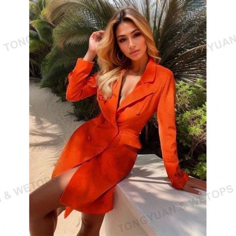 Custom Clothing Manufacturers New Women's Solid Color Slim Fit Suit Coat Double Breasted Long Sleeve Lapel Coat Top