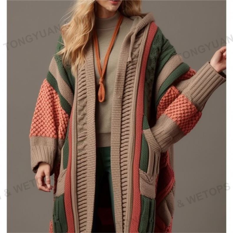 Sweater Manufacturers Striped Hoodie Wool Knitted Poncho Women's Chunky Cable Knit Oversized Cashmere Women Long Cardigan