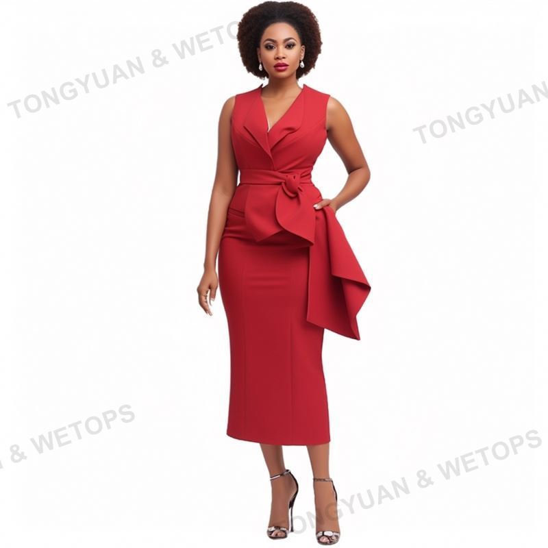 Plus Size Sleeveless Dresses Office Suits Women Business Suit 2 Piece Set Formal African Women Plus Size Women Church Suits