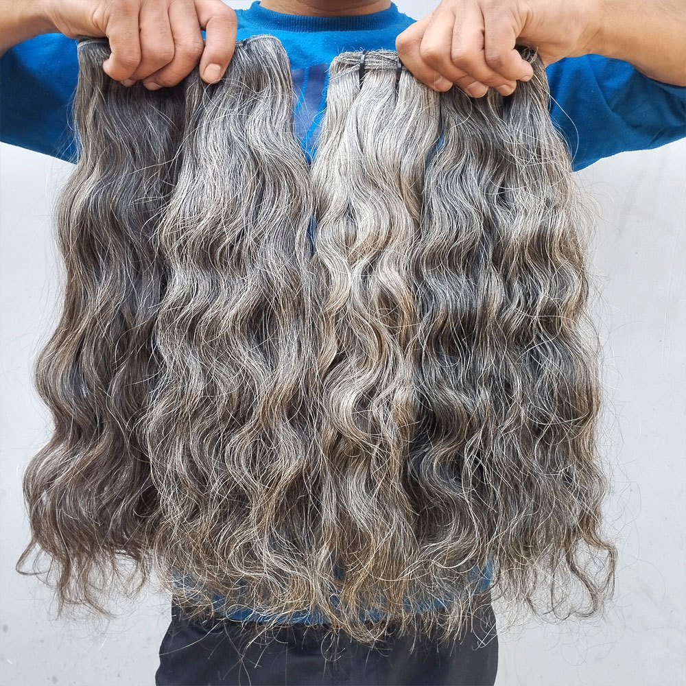 100% Raw Virgin Natural Gray Hair Single Donor Unprocessed Cuticles Aligned Salt & Pepper Gray Weave Weft Hair wholesale price