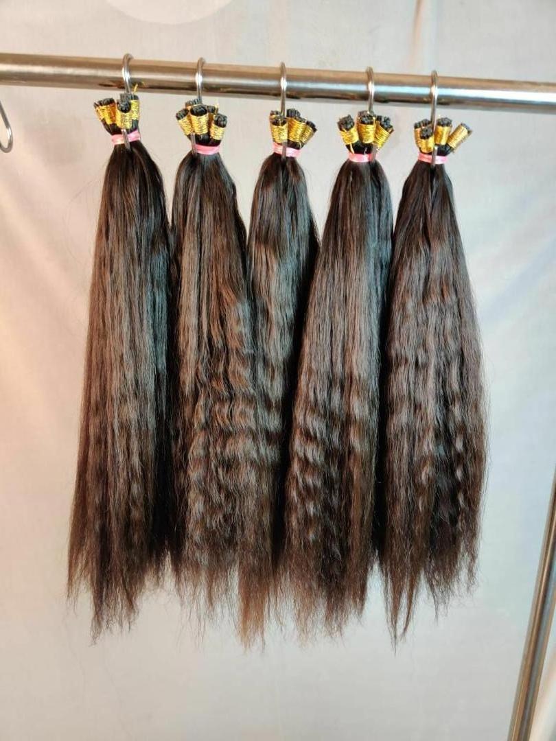 100% Virgin Hair Kinky Straight I Tips Hair Extensions Double Drawn Micro links Hair Free Sample Customised I Tips Makers India