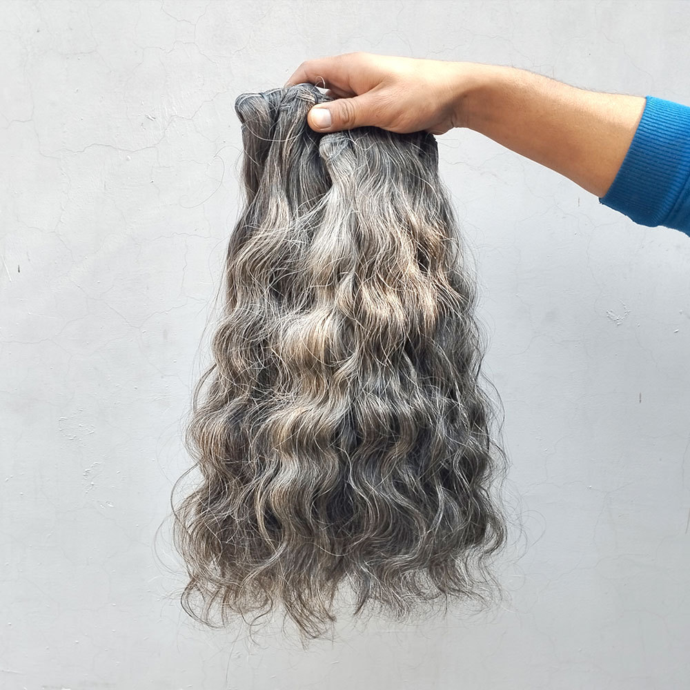 100% Raw Virgin Natural Gray Hair Single Donor Unprocessed Cuticles Aligned Salt & Pepper Gray Weave Weft Hair wholesale price