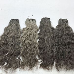 100% Raw Virgin Natural Gray Hair Single Donor Unprocessed Cuticles Aligned Salt & Pepper Gray Weave Weft Hair wholesale price