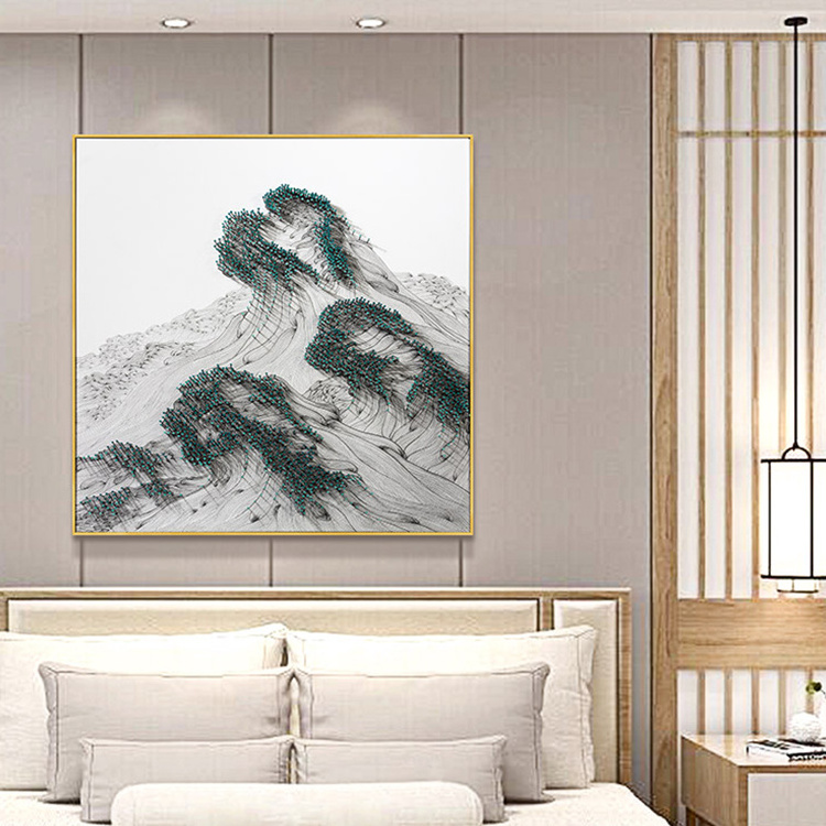 Creative design 100% Handmade Framed 3D Nail artwork Mountain landscape painting Chinese metal wall art home decor