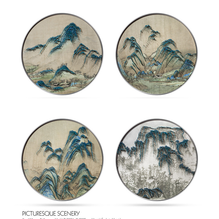 Creative design 100% Handmade Framed 3D Nail artwork Mountain landscape painting Chinese metal wall art home decor