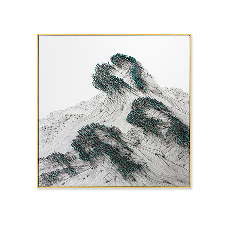 Creative design 100% Handmade Framed 3D Nail artwork Mountain landscape painting Chinese metal wall art home decor