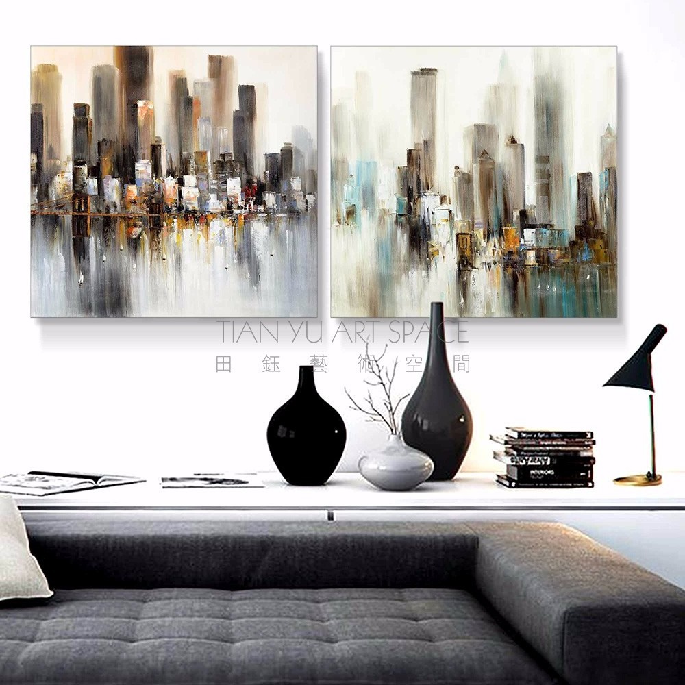 Chinese Factory Wholesale 100% Hand painted Canvas Wall art Modern style city view Abstract Scenery Oil Painting on Canvas