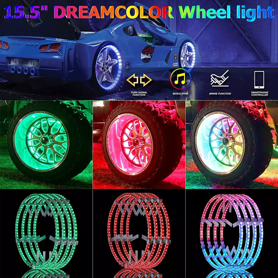 Factory Direct Sale Remote And App Control Led Wheel Light Cars Rgb Dual Wheel Lights Tire Lights For Trucks