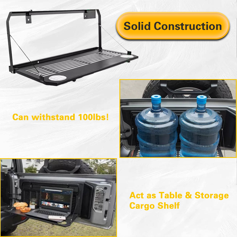 Car Accessories High Quality Rear Foldable Back Tailgate Table For Jeep Wrangler JL Aluminum Storage Table Auto Parts