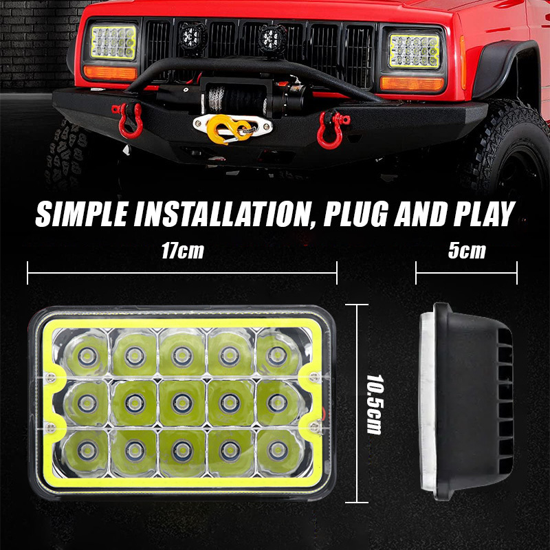 4X6 inch Square led Headlight led Work Light With Angel Eye Truck 4x4 ATV Car Driving DRL Offroad Spotlight For SUV Off Road