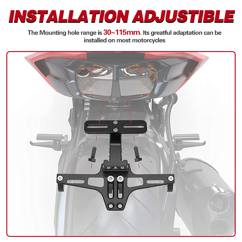 Adjustable CNC Aluminum Aircraft Licence Plate Holder Number Plate Bracket Motorcycle License Plate Rack With LED Light