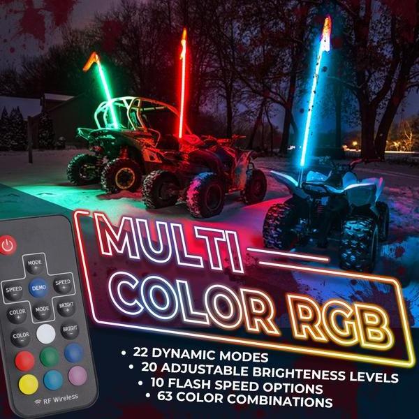 3/4/5/6FT LED Whip Light RGB Waterproof Remote Control Multi-color Super Bright Flagpole Lamp Light for SUV ATV UTV RZR