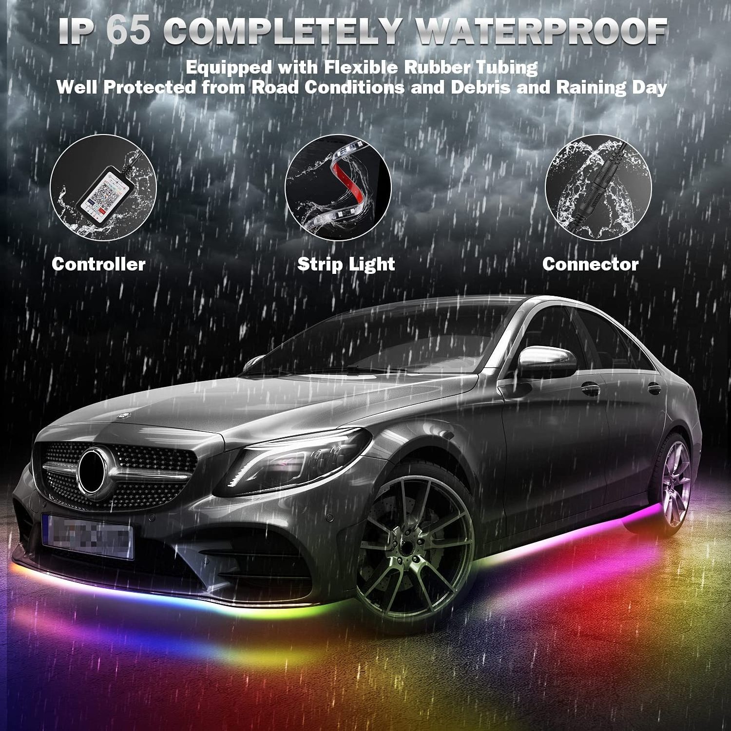 Car Underglow Lights 6 Pcs Bluetooths Car Ambient Light with Dream Color Chasing APP Control Waterproof Underglow Led Light Kit