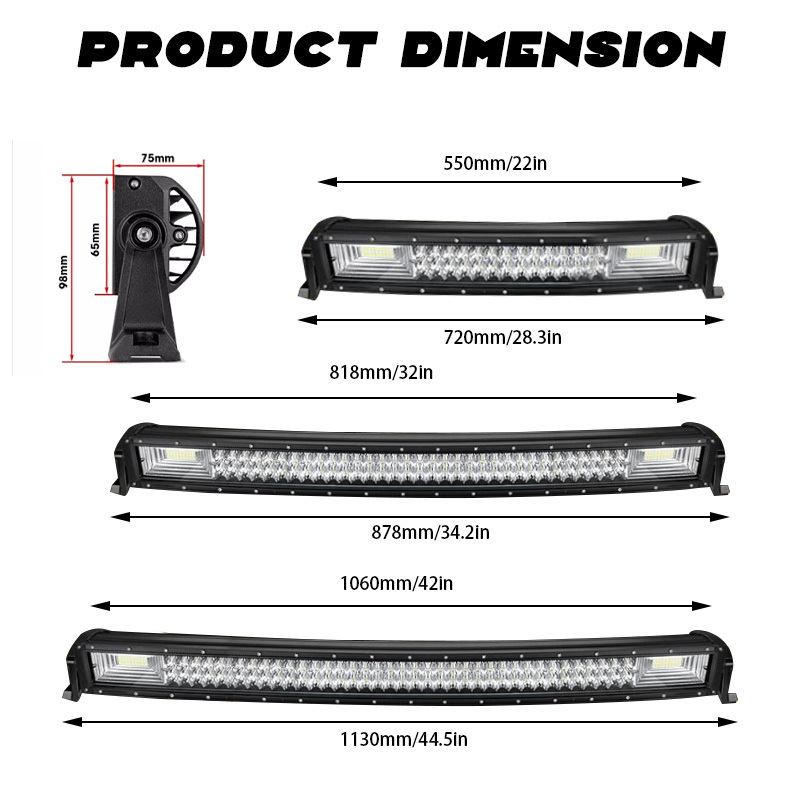 In Stock Off Road Led Bar Light 3 Row barra de leds para 4x4 22 32 42inch Flood Spot Offroad 4x4 Car Truck Curved Led Light Bar