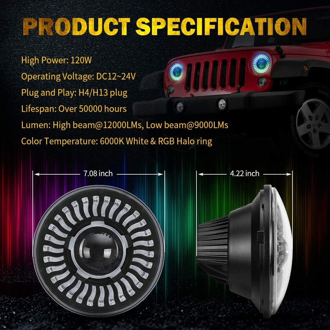 Eagle Eyes OEM Car Headlight Projector Led Headlights RGB DRL 7inch Led Headlight For Jeep Wrangler JL JK