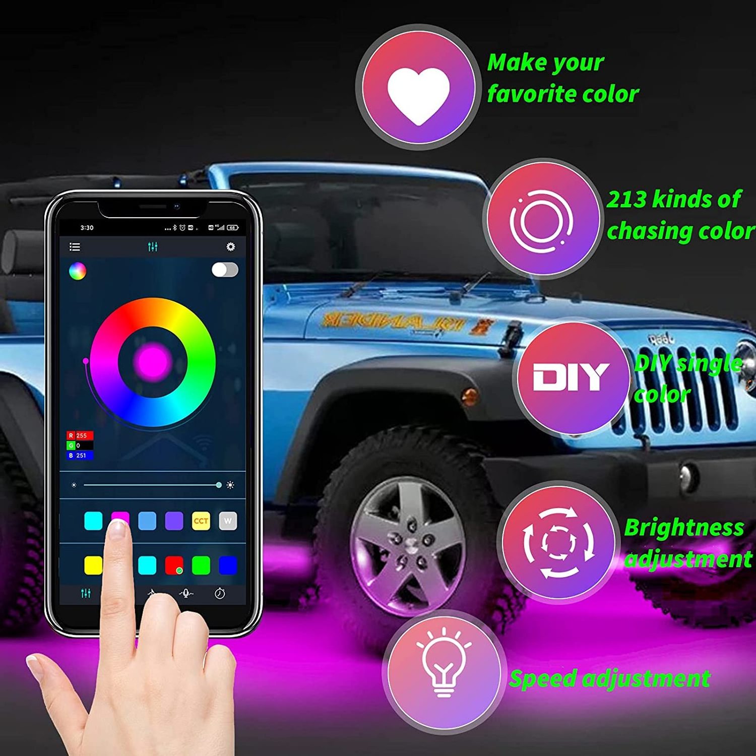 Car Underglow Lights 6 Pcs Bluetooths Car Ambient Light with Dream Color Chasing APP Control Waterproof Underglow Led Light Kit