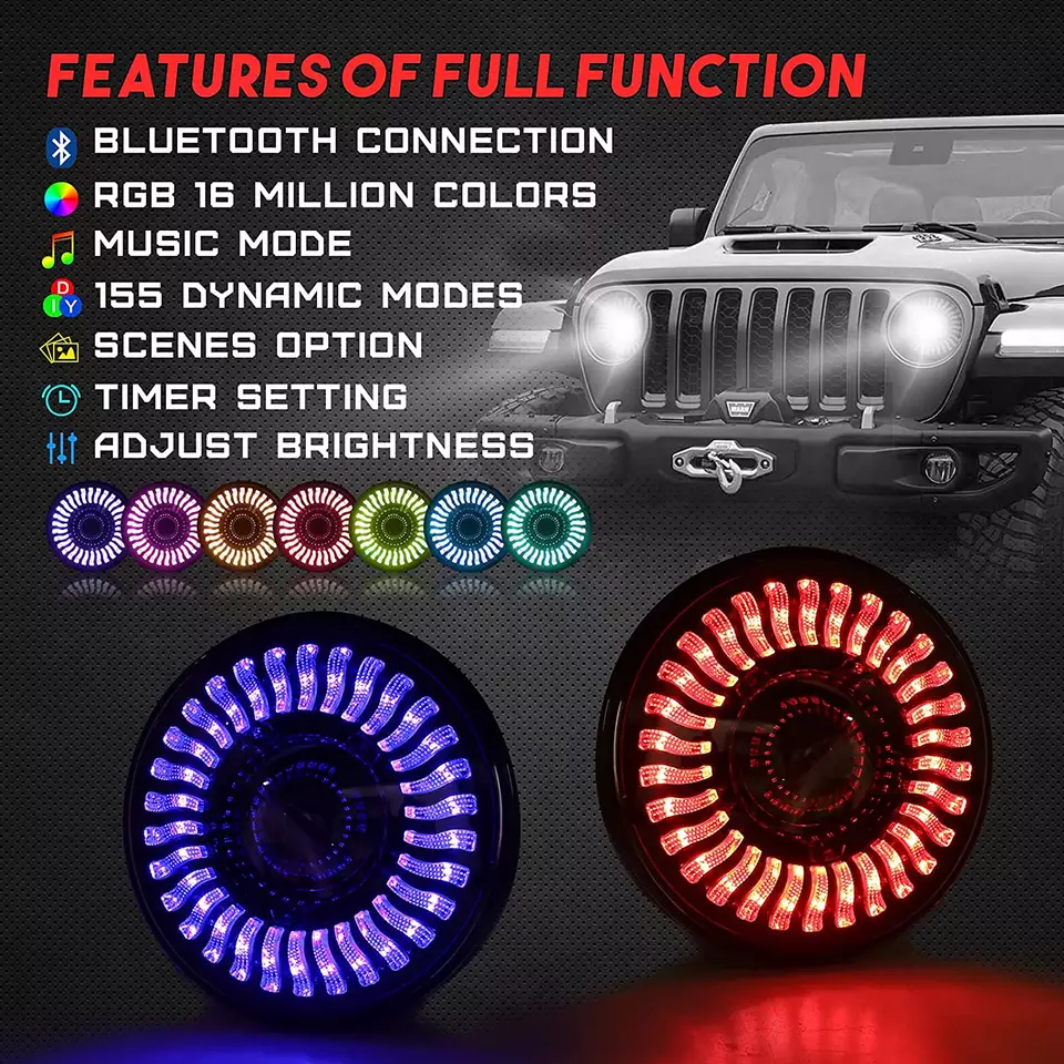 Eagle Eyes OEM Car Headlight Projector Led Headlights RGB DRL 7inch Led Headlight For Jeep Wrangler JL JK