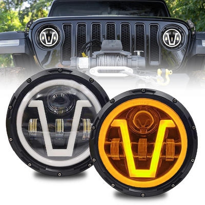 In Stock 7" Inch Round LED Headlight Angel Eye Headlights For Jeep