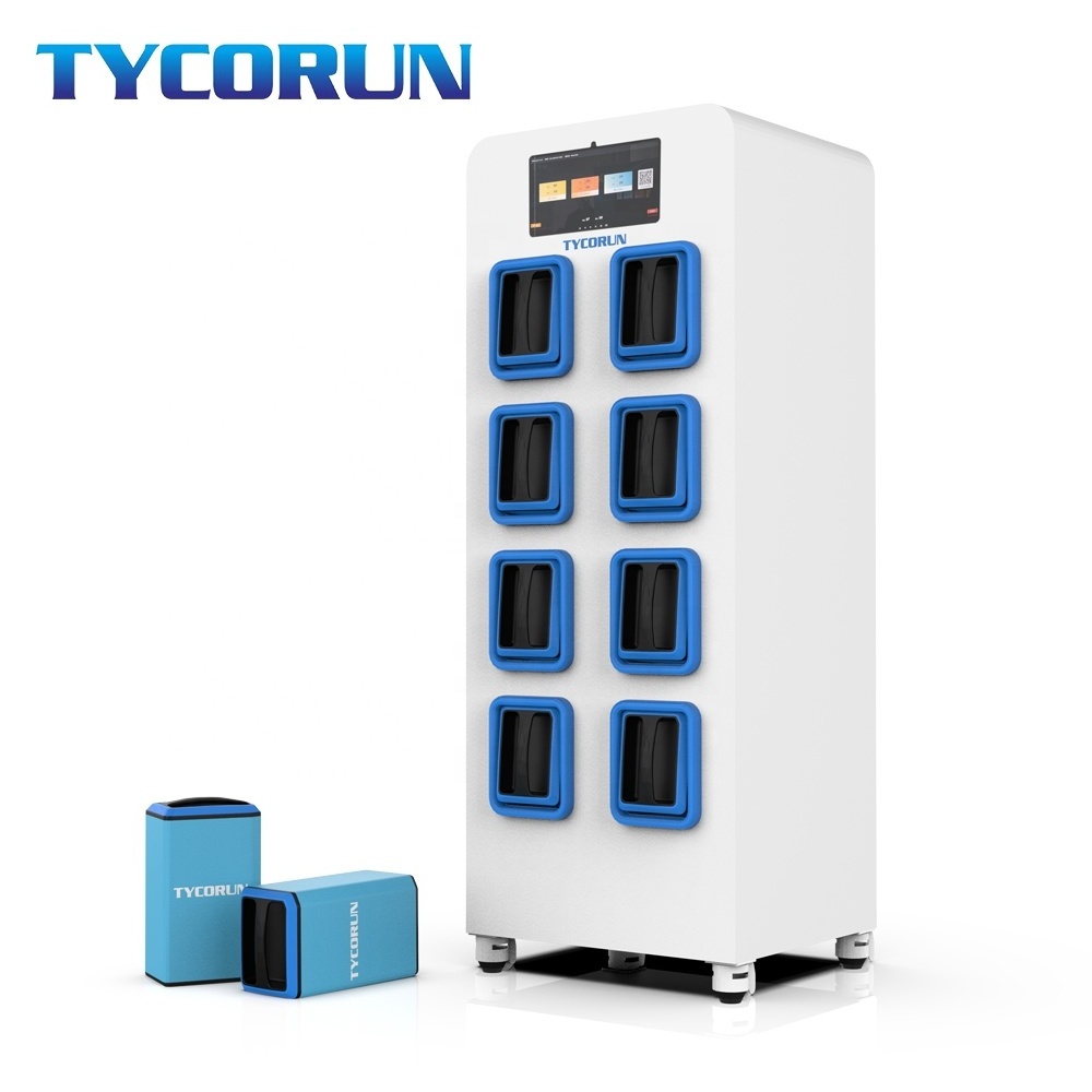 Tycorun 8 slots electric motorcycle lithium battery swap charging stations outdoor fast swapping cabinet  smart battery chargers