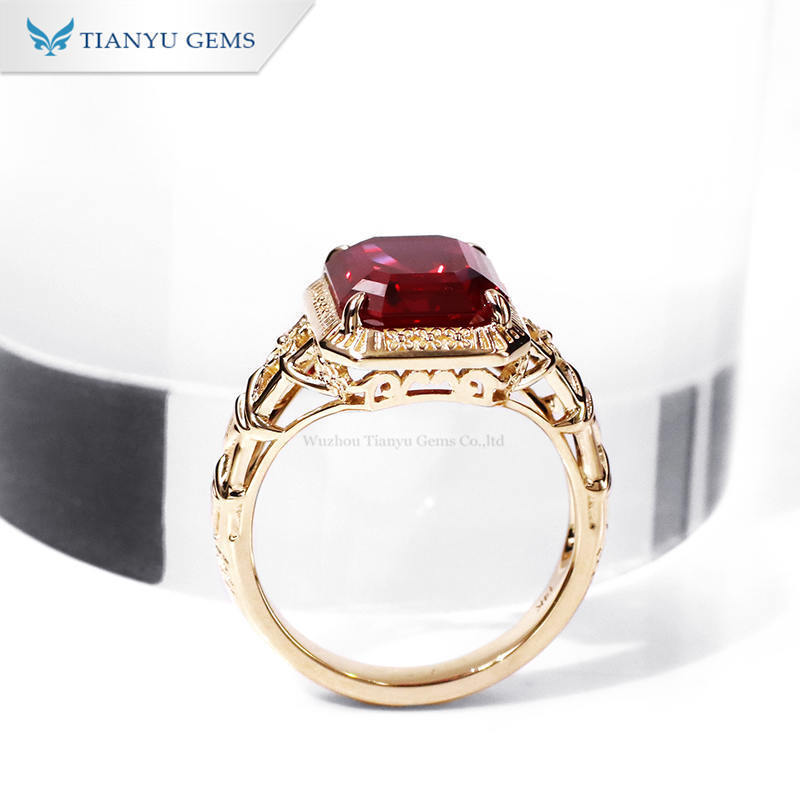 Tianyu fine jewelry anillo bagaue 585 750 real solid yellow gold wedding ring lab ruby engagement ring