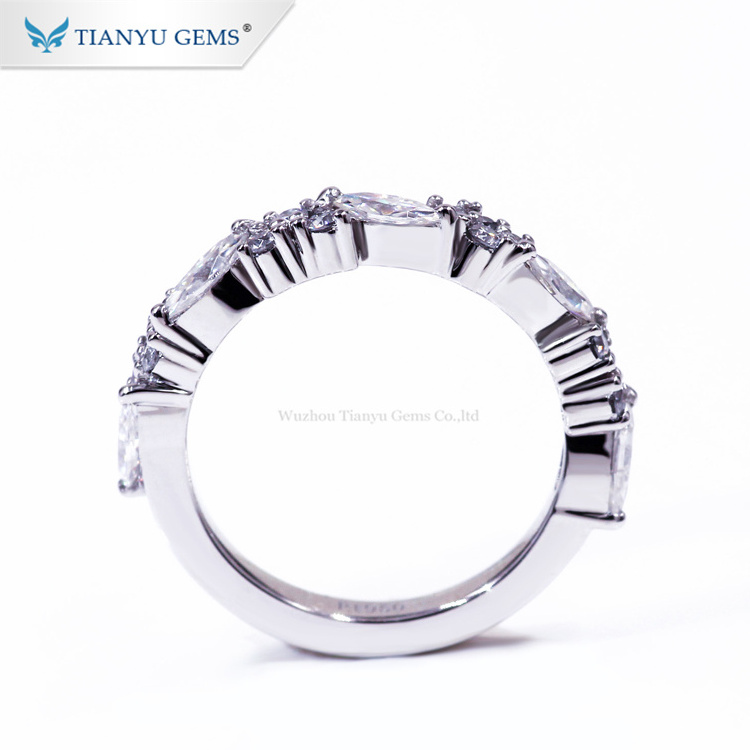 Tianyu gems special design customized marquise cut moissanite gemstone white gold engagement ring band