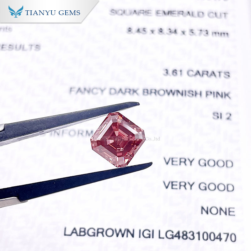 Tianyu Wholesale Big Carat Size 3.61ct Asscher Cut Natural Fancy Pink IGI Certified CVD Lab Grown Diamond