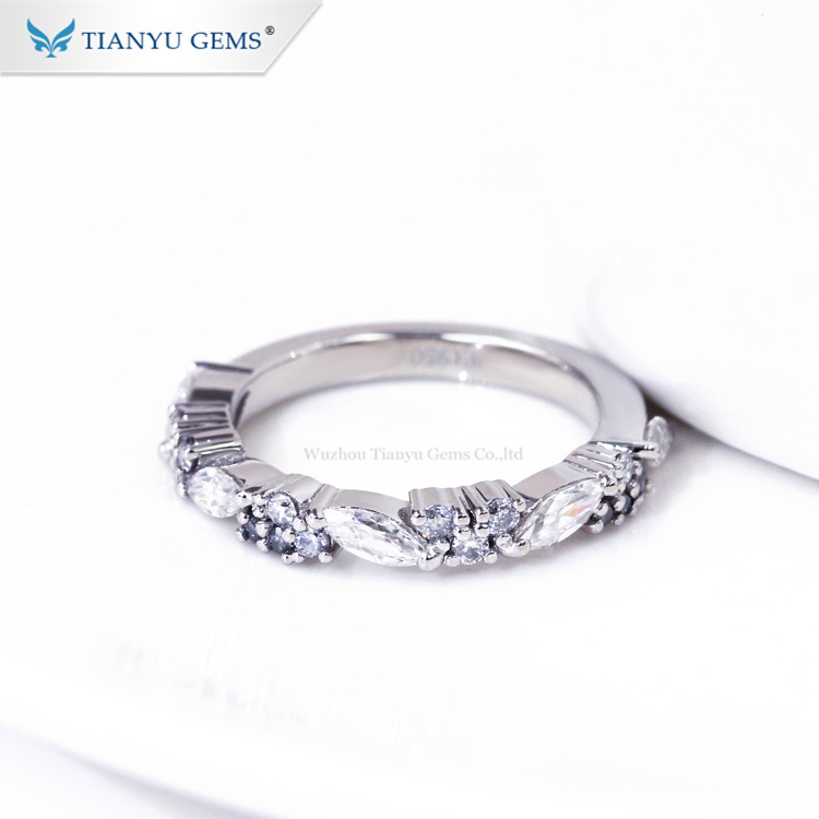 Tianyu gems special design customized marquise cut moissanite gemstone white gold engagement ring band