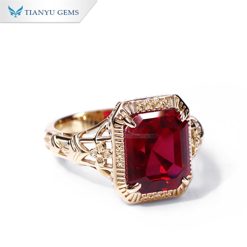 Tianyu fine jewelry anillo bagaue 585 750 real solid yellow gold wedding ring lab ruby engagement ring