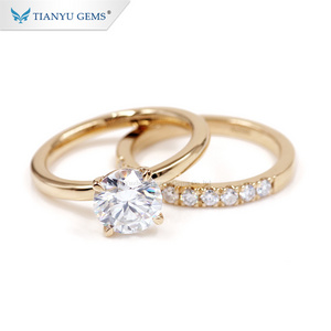 Tianyu fine jewelry custom 585 750 real solid yellow gold mossanite wedding solitaire moissanite engagement ring set for women