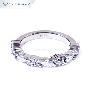 Tianyu gems special design customized marquise cut moissanite gemstone white gold engagement ring band