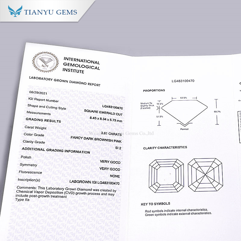 Tianyu Wholesale Big Carat Size 3.61ct Asscher Cut Natural Fancy Pink IGI Certified CVD Lab Grown Diamond