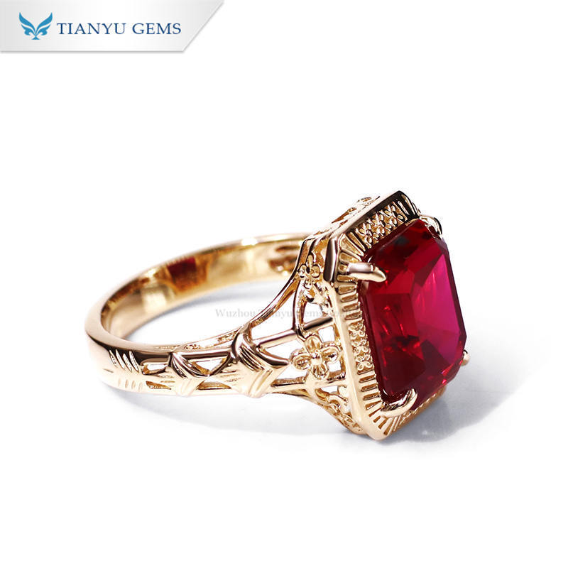 Tianyu fine jewelry anillo bagaue 585 750 real solid yellow gold wedding ring lab ruby engagement ring