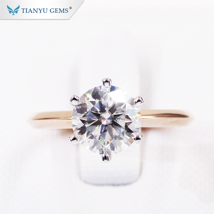 Tianyu Gems Custom Mossanite Jewelry 2CT VVS Moissanite Solitaire Real 14K 18K Diamond Engagement Wedding Gold Ring For Women