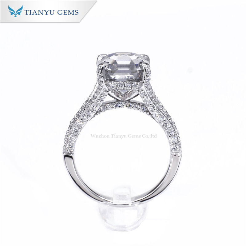 Tianyu Original 925 Sterling Silver Asscher Cut Grey Moissanite Ring Lab Grown Diamond Gold 10K 14K 18K Engagement Wedding Gift