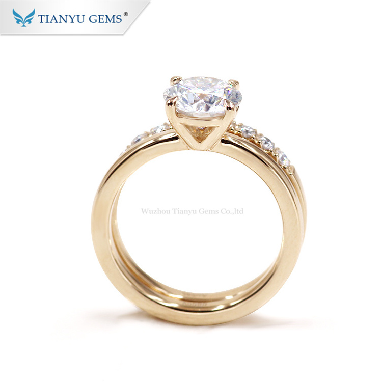 Tianyu fine jewelry custom 585 750 real solid yellow gold mossanite wedding solitaire moissanite engagement ring set for women