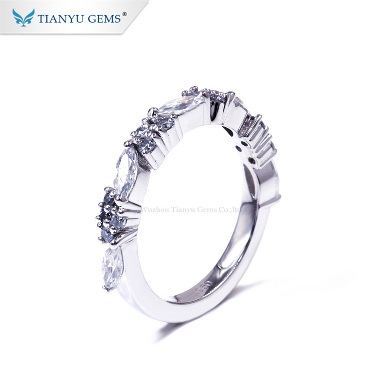 Tianyu gems special design customized marquise cut moissanite gemstone white gold engagement ring band