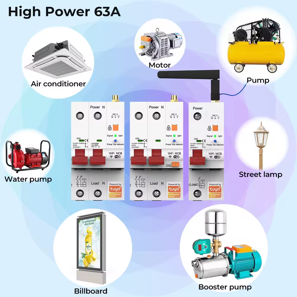 Automatic wireless interrupter reclosing switch with metering/timer 2p 63a adjustable tuya Wifi intelligent circuit breaker