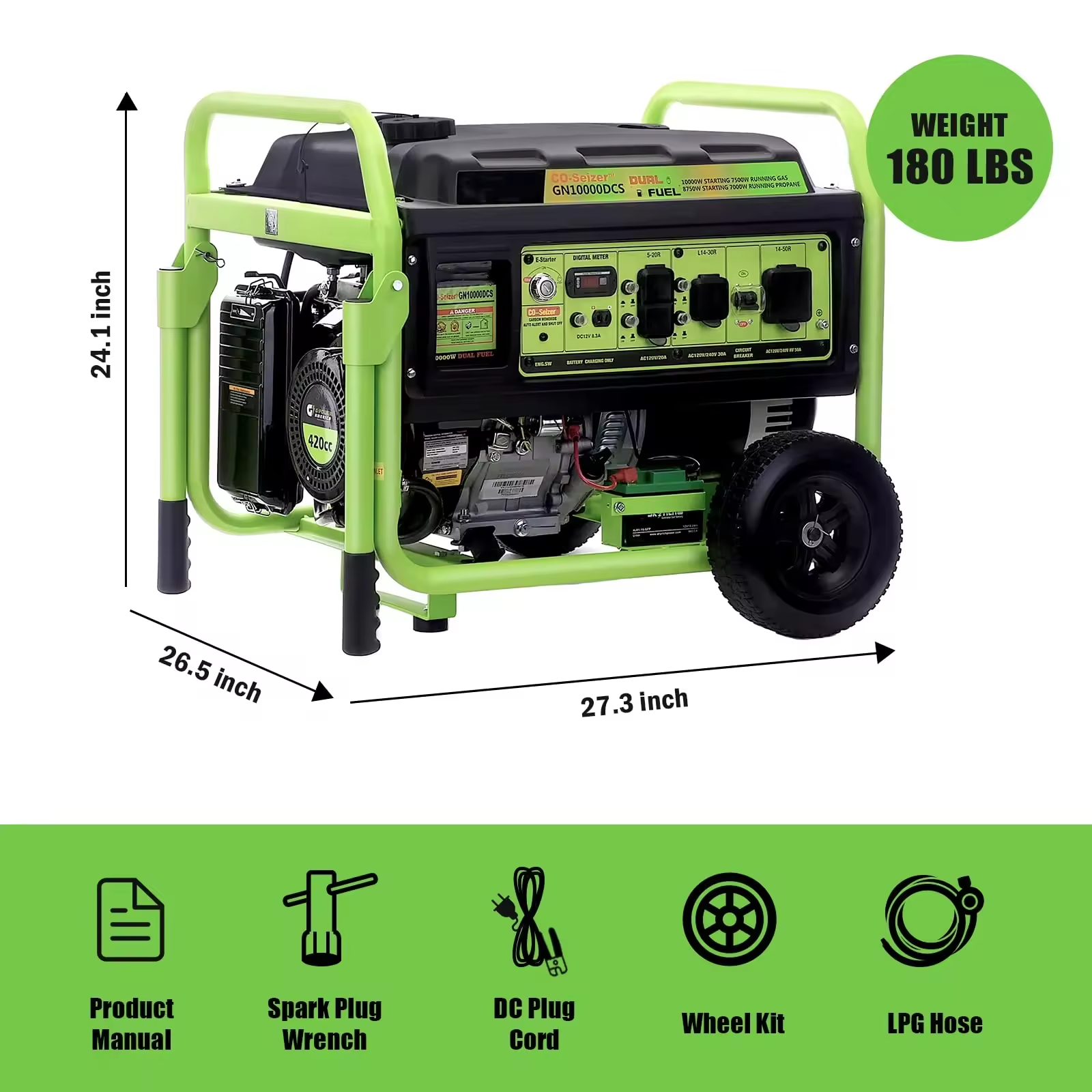 5250W/10000W/12000W Dual Fuel Portable Generator Gasoline Power Electric Starting Wheel Kit