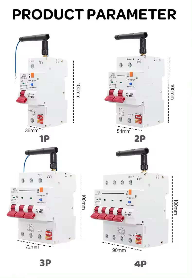 Automatic wireless interrupter reclosing switch with metering/timer 2p 63a adjustable tuya Wifi intelligent circuit breaker