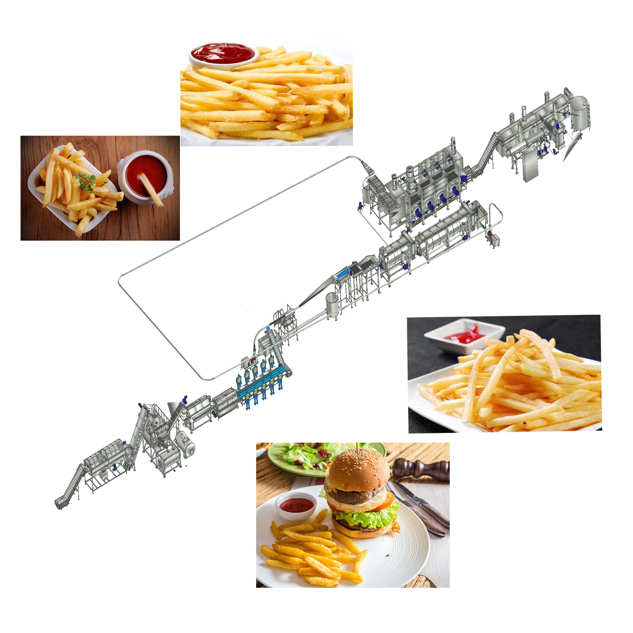 Fully automatic complete frozen french fries production line/potato french