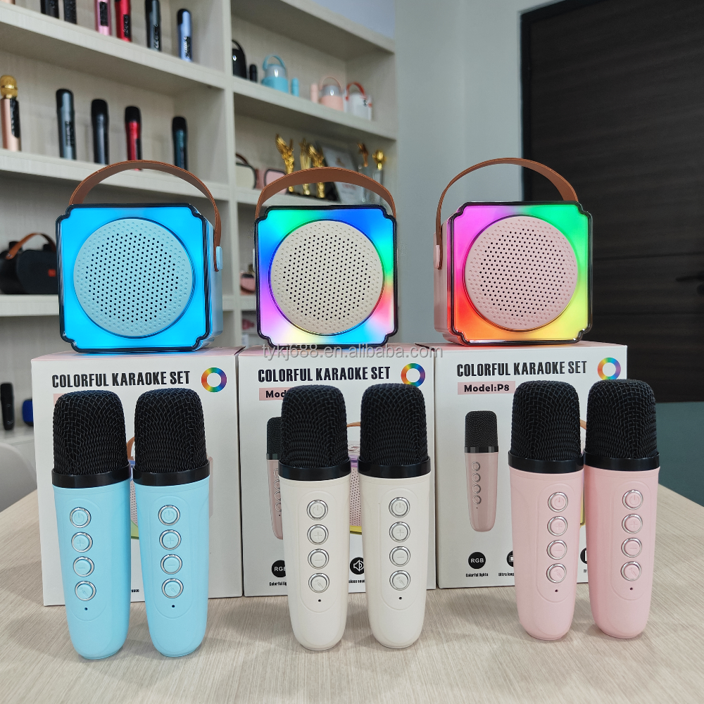 Portable colorful LED ambient light wireless microphone karaoke speaker home and outdoor small KTV Bluetooth speaker