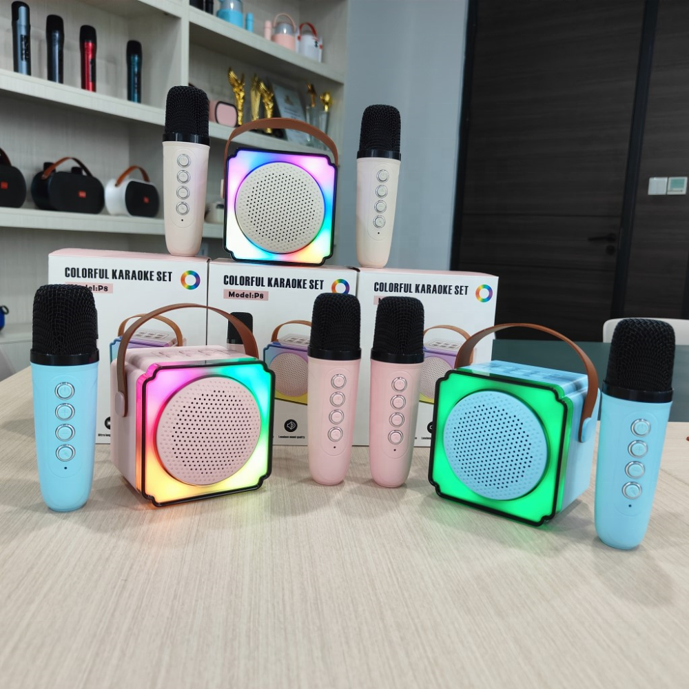 Portable colorful LED ambient light wireless microphone karaoke speaker home and outdoor small KTV Bluetooth speaker