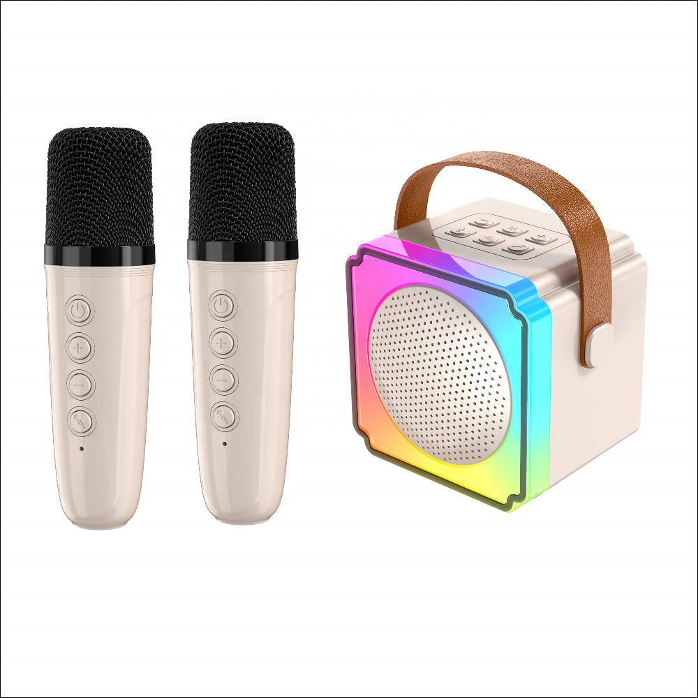 Portable colorful LED ambient light wireless microphone karaoke speaker home and outdoor small KTV Bluetooth speaker