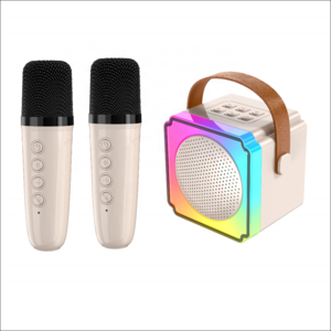 Portable colorful LED ambient light wireless microphone karaoke speaker home and outdoor small KTV Bluetooth speaker