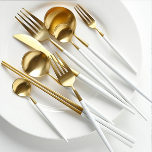 Solid Round White Ivory Handle Stylish Handmade Matte Golden Lifetime Flatware Sets