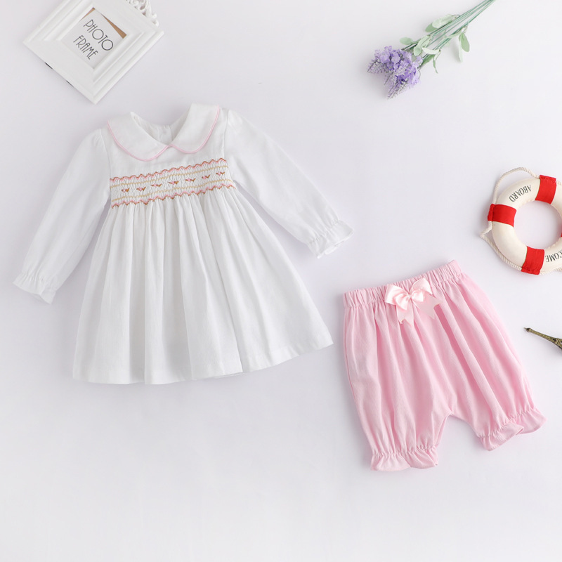 Baby Boutique Clothing Long Sleeve Dress Kids Clothes Smocked Baby Girls' Clothing Sets Kids Two Piece Set For 1-3 Years Girl