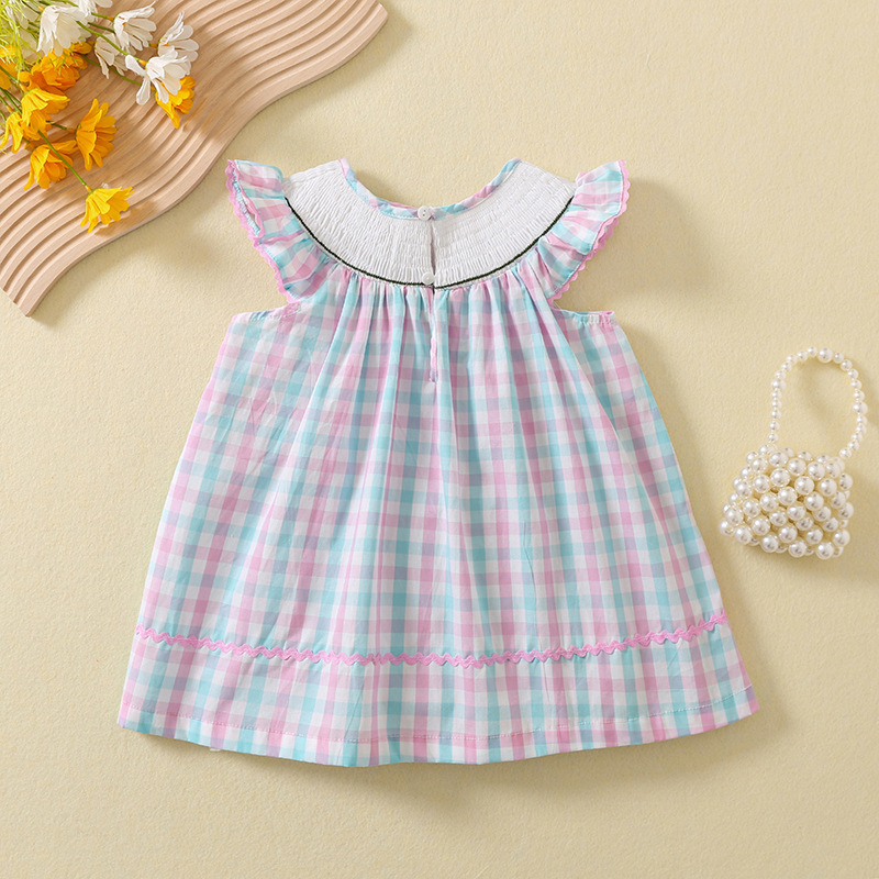 New Arrival Girls Summer Dress Custom Children Smocked Clothes Easter Holiday Boutique Bunny Embroidery Baby Girls Dresses